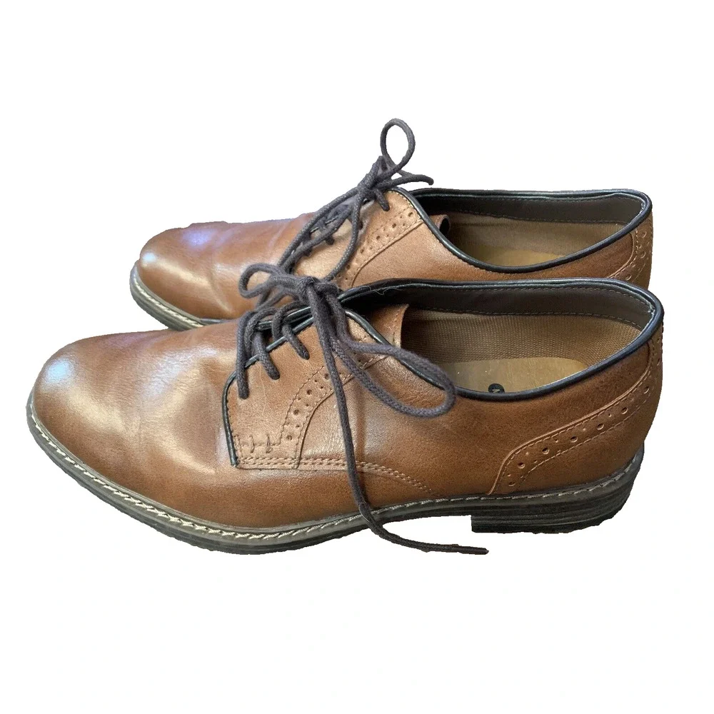 GEORGE Oxford Shoes Mens Size 8.5 Lace Up Cognac Comfort Memory Foam Dress Shoes